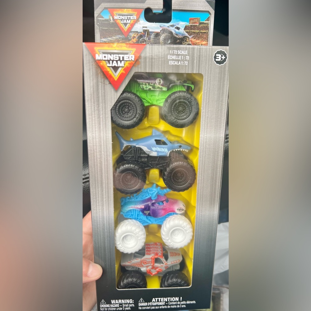 Monster Jam Mini Monster Truck Set - grave digger, megalodon, sparkle smash and